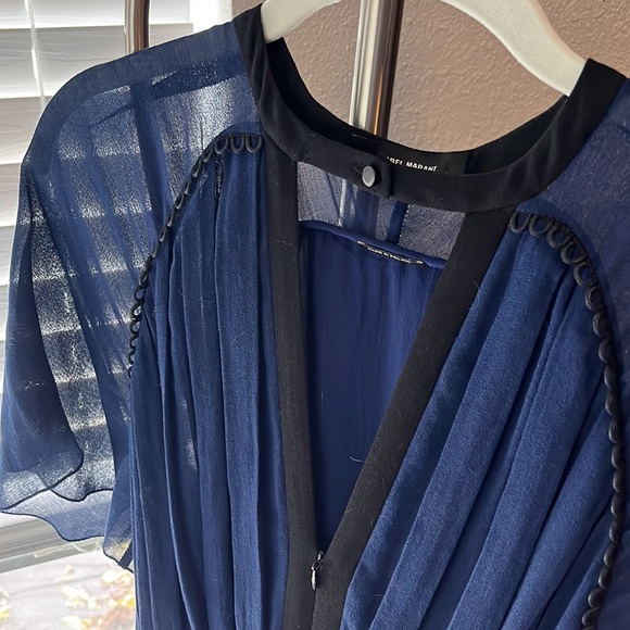 Isabel Marant V Neck Button Neck Detail Mini Dress Navy Midnight Size 40 - Picture 4 of 4